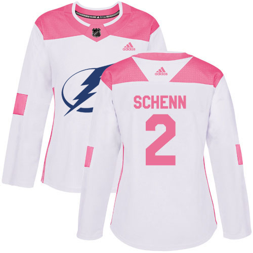 Adidas Tampa Bay Lightning #2 Luke Schenn White Pink Authentic Fashion Women Stitched NHL Jersey